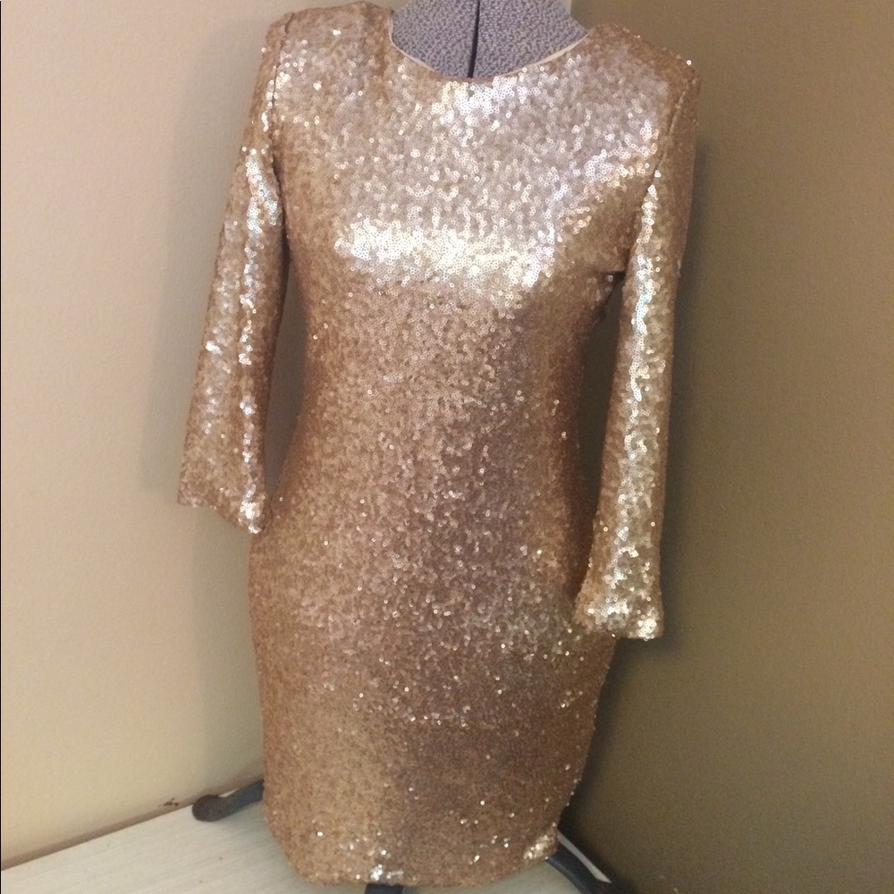 TFNC London, Gold SEQUIN mini dress Size 6/8 - Picture 7 of 10
